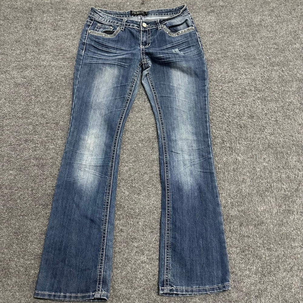 Premiere by rue21 Jeans Womens Size 7/8R Blue Bootcut Rhinestone Embellished Y2K